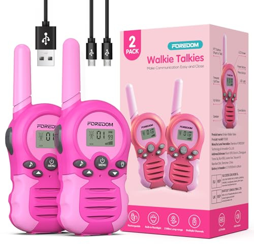 FOREDOM Talkie Walkie Enfants Rechargeable, Talkie-Walkie Longue Portée pour Garçons & Filles de 3-12 Ans, Cadeaux Aventure Plein Air, Lot de 2