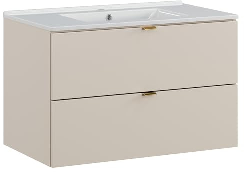 Lomadox Badezimmer Waschtisch 80 cm in Kaschmir matt, 2 Schubladen