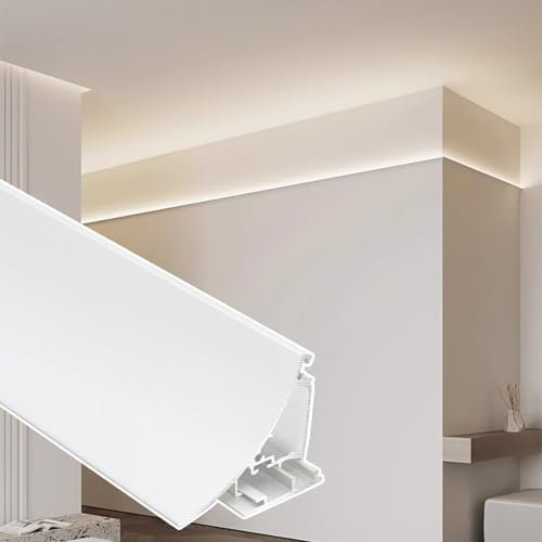 XMWOEIX LED-Profil, indirekte LED-Beleuchtung, Hohlkehlleiste für Zierkanten, 1 m Langer LED-Kanaldiffusor aus Gips ohne Rand, Deckenschienenprofilleuchte mit niedrigem Profil (8 Stück)