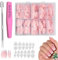 240pcs Square Press on Nails Short,French False Nails With Glue-Pink White Gradient Soft Gel French Nail Tips,Acrylic False Nails with Glue Full Cover Stick on Nails for Women Girls French Nail Art