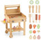 COSTWAY Jouet Barbecue en Bois Enfants avec 25 Accessoires, Jouet BBQ Grill avec Couvercle Fixe & 2 Roues & Poignée,Étagère de Rangement, Jouet d’Imitation pour Garçons et Filles de 3 Ans+