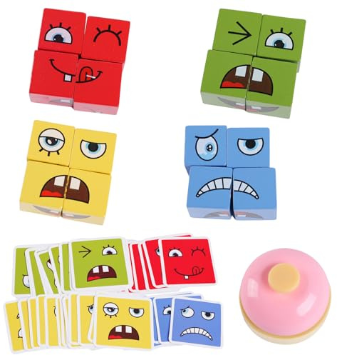 Selutiya 3D Puzzle Face Changing,Geschichtenwürfel with Snatch Bell,Expression Wooden Puzzle, for 1-4 People to Play at The Same Time,Magic Cube Set for 3 4 5 6 7