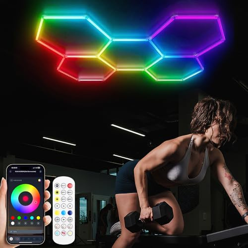 XAEIOW RGB Hexagon LED licht : 5 Stück, dimmbar, sechseckig, DIY-Installation für Fitnessstudio, Bar, Gaming, E-Sport-Raum, Ambientebeleuchtung Zimmer, Gaming Setup Licht