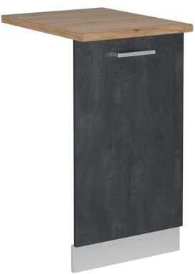 Vicco Geschirrspülblende R-Line, Geschirrspüler Fronttür, Schwarz Beton, 45 cm, AP Eiche
