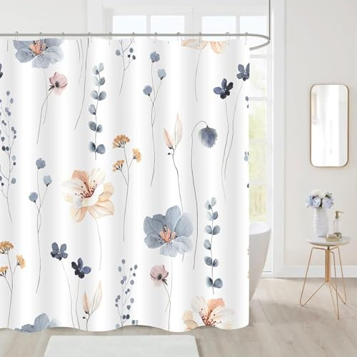 IGINOA Duschvorhang Antischimmel 180x180 Badevorhang Weiß Shower Curtains Wasserdicht Blumen mit ösen Motiv Schimmelresistent Gelb Badewanne Vorhang Pflanzen Waschbar Grau Muster Duschvorhänge