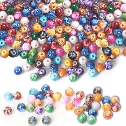 Guyode 200 Pièces 8mm Perles pour Bracelet, Perles en Verre Rondes en Vrac | Rond Beads en Jade Imitant Couleur Mélangée pour Fabrication de Bijoux DIY Bracelets Colliers Artisanat