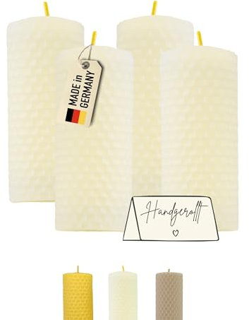 Wachsmann Adventskerzen 4er-Set, 100% Bienenwachs, handgerollt, Made in Germany, weiß, Bienenwachskerzen mit je 6 Stunden Brenndauer, Stumpenkerze für Weihnachten (4 x 10 cm)