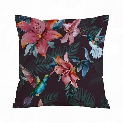 ERRTU Kissenbezug 50x50 cm,Die bunten Blumen der Blumen und die Blütenblätter auf dem blauen Hintergrund Exo,Dekokissen Kissenbezüge Deko Kissen Bezug Wohnzimmer Zierkissen für Sofa Stuhl Bett Garten