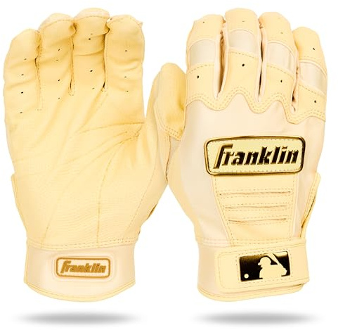 Franklin Sports MLB Baseball-Schlaghandschuhe – CFX Pro Schlaghandschuhe für Erwachsene und Jugendliche – Baseball + Softball-Ausrüstung – hochwertiges Leder – Vanille/Gold – Erwachsene, Größe M