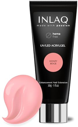 INLAQ® Acrylgel Für Nagelverlängerung Honey Beige 30ml - PREMIUM Polygel Für Gelnägel - Nägel Extender Gel UV/LED - Building Acrylic Nagelgel - Poly Nagel Gel