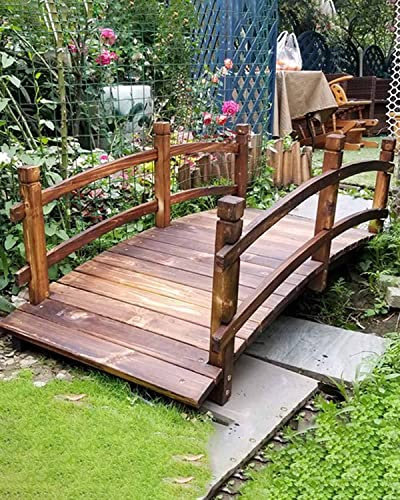 Rustikale Gartenbrücke aus Holz mit Seitenschienen,kleine dekorative Teichbrücke für Hof, Gehweg und Landschaft