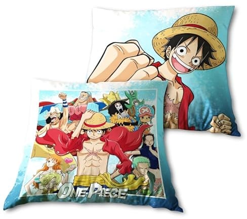 Aymax One Piece Kissen 40x40 cm – Anime Kuschelkissen mit Ruffy & Strohhutbande – Wendekissen aus Baumwolle – Dekokissen für Fans & Kinderzimmer