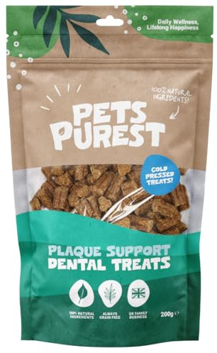 Pets Purest Dog Dental Chews, Plaque Support Dental Treats for Dogs. Nutritious Dog Teeth Cleaning Chews for Fresh Breath, Reduced Palque & Oral Health. 200g Cold Pressed Dental Treats with Seaweed
