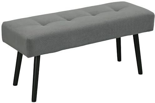 HOMCOM Banc Banquette Moderne Bout de lit rembourré en Velours côtelé et Pieds en Acier Noir, idéal pour entrée, Salon, Chambre, Charge 220 Kg, 100 x 36 x 45 cm, Gris