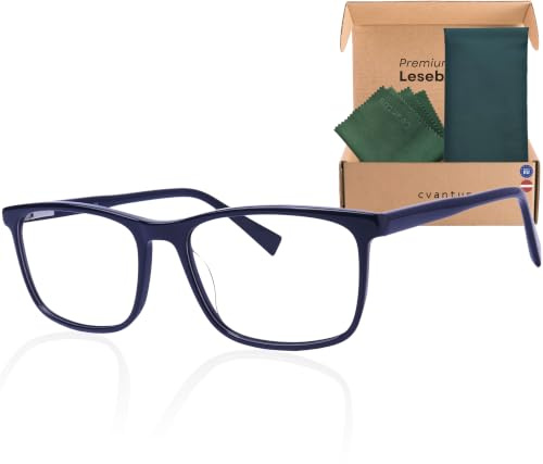 Cvantus Premium Lesebrille | Verschreibungsbrillen-Qualität - Hergestellt von Optikern | Blaulicht- und UV-Blocker, Entspiegelt | Schwarz Quadratische Lesebrille Herren & Damen +1.25