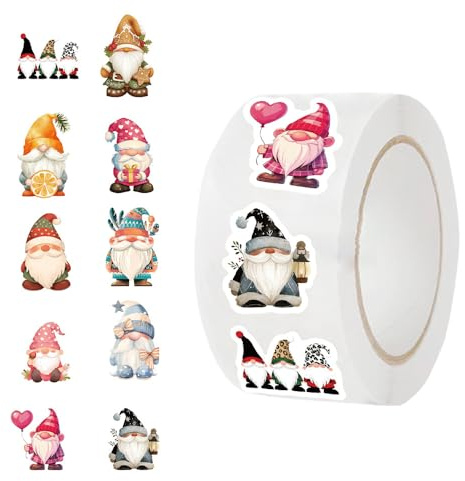 Aufkleber Weihnachten, 500 Stück Weihnachtsaufkleber 3cm Rund Selbstklebend Etiketten mit Wichtel Motiven für Geschenkverpackungen Party Dekoration Umschlag Geschenktasche