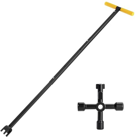 TIBOO DAY Water Meter Key 37 Inch Adjustable Water Shut Off Tool Yellow | 17-37 Length, Water Meter Key Shut off Tool with Replaceable Steel T-Handle 4 Way Multi-Functional Cross Key for Meter Valve
