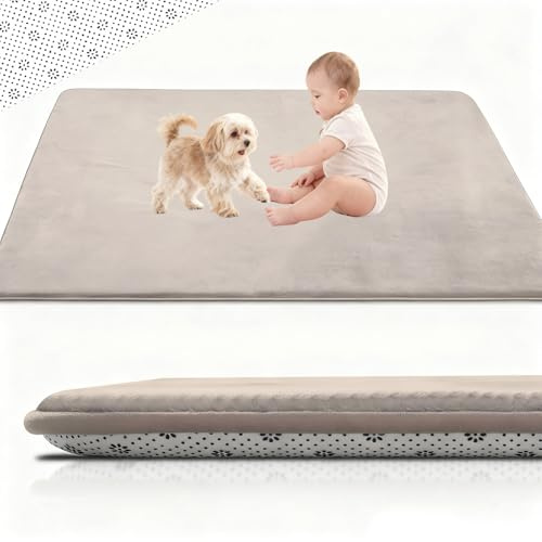 Stqyeiw 2cm Dicke Krabbelmatte Baby 100 x 200 cm Extra dick und Spielmatte, Spielteppich Rutschfester, Teppich für Wohn und Kinderzimmer Tatami Matte Creme