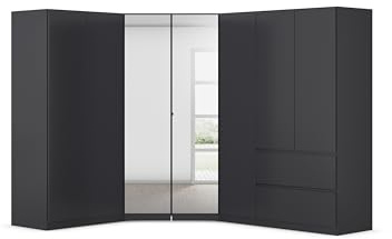 Rauch Möbel Costa, Kleiderschrank, Farbe Grau metallic, Maße 208x197x253 cm | Schrank-Kombination, 7-türig, Spiegel, 2 Schubladen, Push-to-Open-Funktion, für Schlafzimmer, Kinderzimmer, Arbeistzimmer