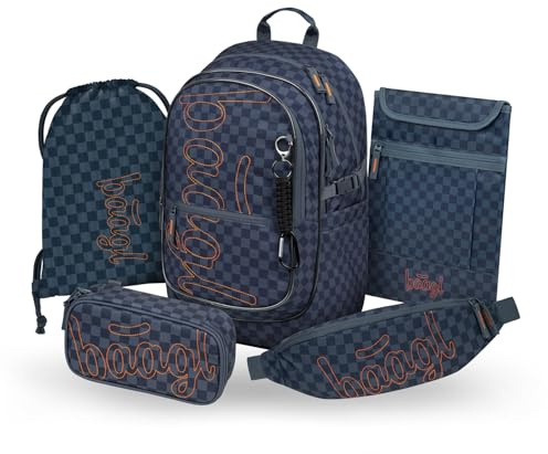 Baagl Schulrucksack Set Jungen 5 Teilig Grundschule Volksschule - Ska Blau | Ergonomische Schultasche und Ranzen mit Brustgurt für Kinder ab der 3. Klasse begleitet dein Kind im Alltag und Freizeit.