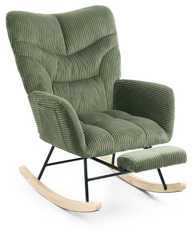 SANODESK Schaukelstuhl mit Fußstütze, natürlicher Relaxstuhl & Ruhesessel für ruhige Auszeiten, sanft schaukelnder Sessel bis 120 kg, ideal für entspannte Wohnbereiche (Grün)