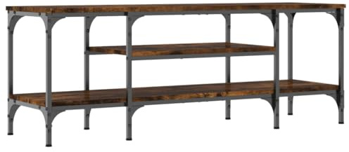 HETFTJN Meuble TV Industriel en Bois d'Ingénierie et Fer, Table de Salon Basse pour Téléviseur et Console de Jeux avec Étagères de Rangement, Chêne Fumé, 121 x 35 x 45 cm