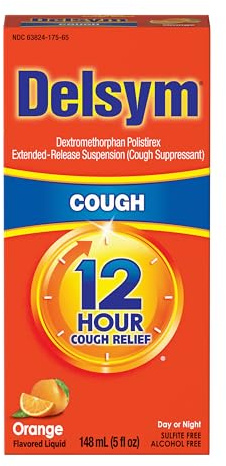 Delsym 12 Hour Cough Medicine for Adults, Powerful Relief for 12 Hours, Cough Suppressant Liquid with Extended-Release Dextromethorphan, Orange Flavor Liquid Cough Syrup, 5 Fl Oz (Pack of 1)