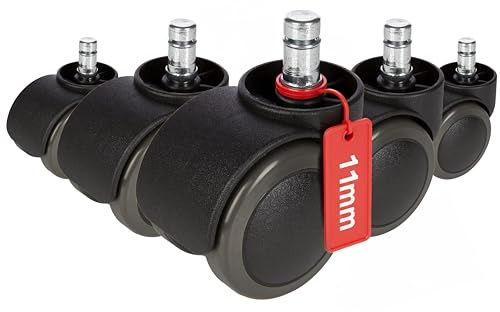 hjh OFFICE 619026 5X Hartbodenrollen 11mm / 50mm ROLO No-Noise Stuhlrollen für Harte Böden (5er Pack)