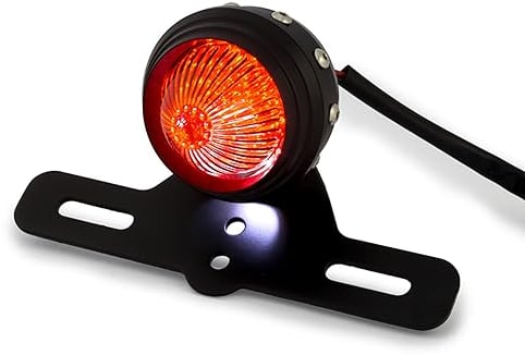 Alchemy Parts Classic Retro Style Motorcycle Taillight in Matt Black Rear Stop Run Running Light for Custom Chopper Cruiser Café Racer Retro Bobber
