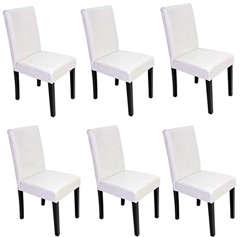 Mendler 6er-Set Esszimmerstuhl Stuhl Küchenstuhl Littau - Leder, weiß, dunkle Beine