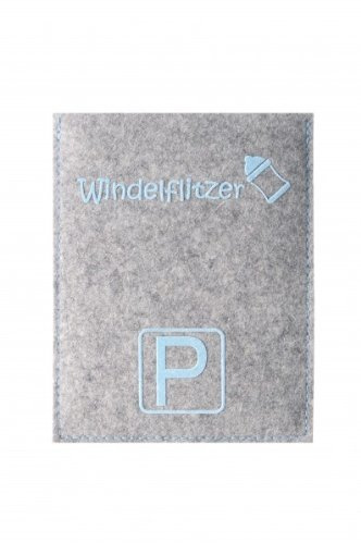 Parkscheibenhülle inkl. Parkscheibe mit Aufschrift - Windelflitzer Filzfarbe silbergrau, Flockfarbe himmelblau