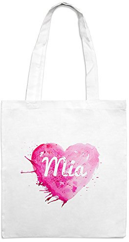 Jutebeutel mit Namen Mia - Motiv Painted Heart - Farbe weiß – Stoffbeutel, Jutesack, Hipster, Beutel