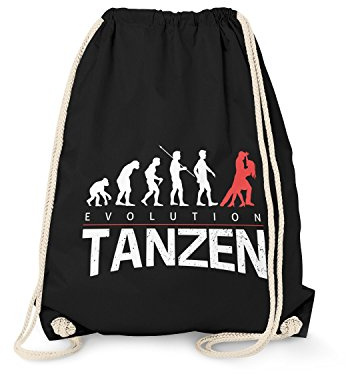 Fashionalarm Turnbeutel - Evolution Tanzen | Fun Rucksack mit lustigem Motiv als Geschenk Idee für Tänzer Amateur Profi Paar Tanz Sport Hobby, Schwarz One Size