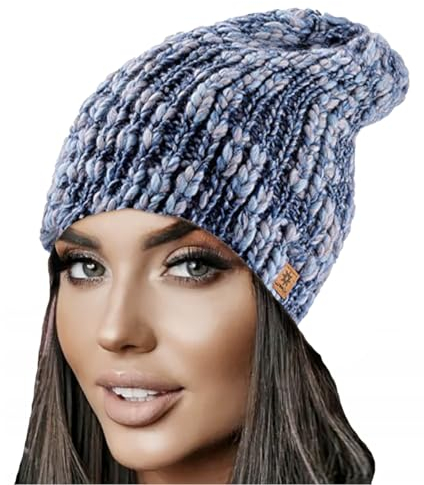 MFAZ Morefaz Ltd Winter Mütze Damen Alpaka Wolle Beanie Strickmütze Wurm Fleece Bommel (Arctic Blue Mütze)