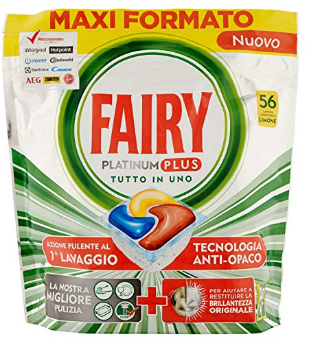 Fairy Geschirrspültabletten Platinum Plus - 56 Waschgänge - 1 Pack mit 56 Waschgängen - Anti-Matt