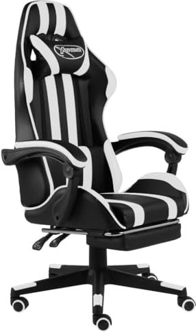 Fauteuil de jeux vidéo et repose pied Noir et blanc Similicuir