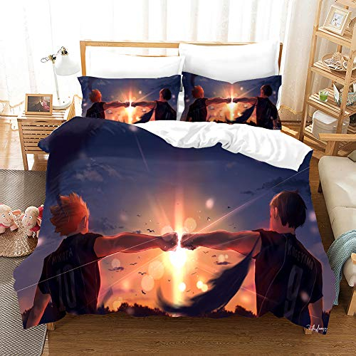 PTNQAZ Anime Haikyuu Bettwäsche-Set, 3D-Druck, Kinder-Bettwäsche-Set, Bettüberwurf für Jungen, Geschenk, Schlafzimmerdekoration (Einzelbett)