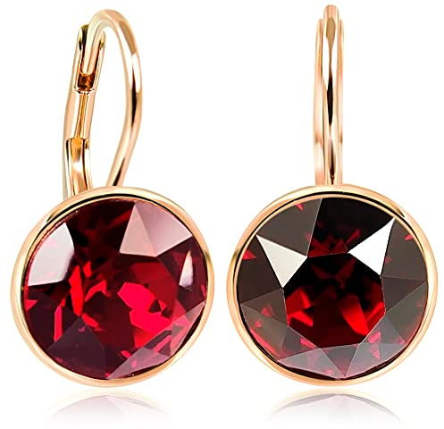 NOBEL SCHMUCK Ohrringe Rosegold Rot hochwertige Kristalle 925 Sterling Silber - schlicht modern