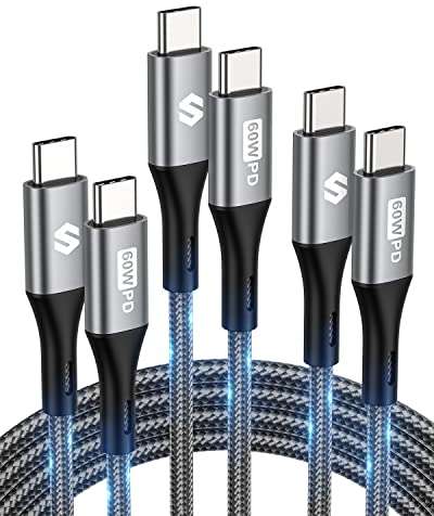 Cable USB C a USB C 2M+1M+50CM, 60W 20V 3A Cable USB C Carga Rapida, PD3.0 QC3.0 Cable USB Tipo C para iPhone 15 Pro MAX, Samsung S23 Ultra, iPad Pro