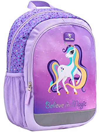 Belmil Kindergartenrucksack mit Brustgurt und Namensschild für 3-6 Jährige/Mädchen / 12 L/Krippenrucksack Kindergartentasche Kindertasche/Einhorn/Lila (305-4/A Unicorn Purple)