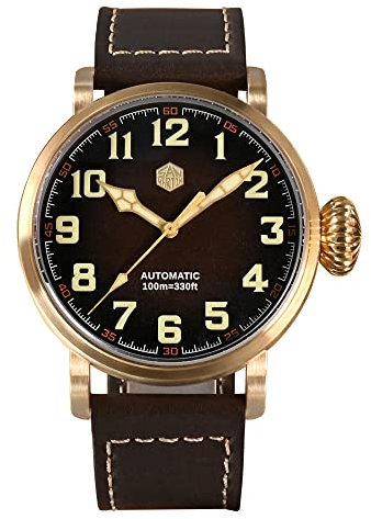 San Martin SN095 CuSn8 Bronze Flieger Herrenuhren YN55A Automatische Mechanische Vintage Military Simple Style Saphirglas wasserdichte 10Bar Armbanduhr (with Logo), SN095G