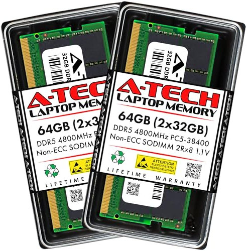 A-Tech 64GB Kit (2x32GB) DDR5 4800MHz PC5-38400 CL40 SODIMM 2Rx8 1.1V Non-ECC Unbuffered SO-DIMM 262-Pin Laptop RAM Memory Upgrade Modules
