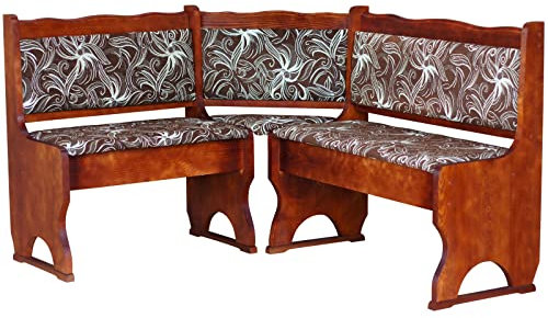 Tapicería Banco de esquina de madera de pino, color Calvados con tapicería de madera maciza - Flor OSCURA (160 x 180)