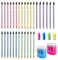 BEIIEB 30 Stück Bleistifte und 4 Stück Schreibhilfe mit 2 Stück Anspitzern, 5-Farben HB Schülerstift mit Radiergummi, Korrekturgriff Schreibstift, für Schule, Büro, Schreiben, Zeichnen.