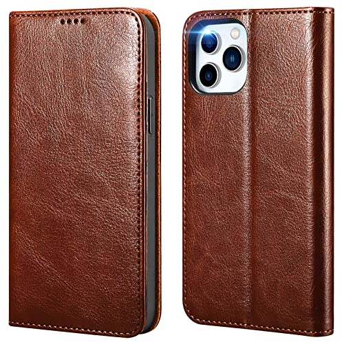 ICARER Custodia per iPhone 14 Pro 2022, Pelle Premium Chiusura Magnetica Flip Case Cover RFID Blocco Slot per Carte di Credito Cavalletto Interno in TPU Antiurto per iPhone 14 Pro 6.1 Pollici-Marrone