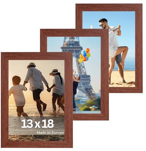 VictoR Bilderrahmen Dix 3er Set 13x18 cm braun bruchsicherem Acrylglas | moderner Holzrahmen, Bilderrahmen braun 13x18 - Fotorahmen Holz