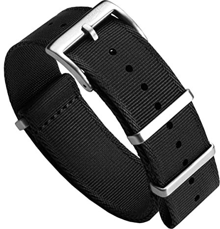 WatchGecko Swiss Quality Signature Military Nylon Watch Strap - 18mm, 19mm, 20mm, 21mm, 22mm (Black, 20mm)