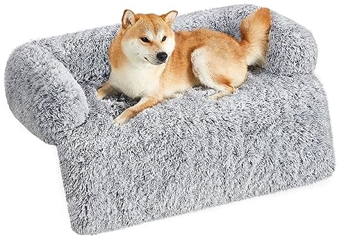 Feandrea FluffyHug Hundebett Plüsch, Hundedecke Sofa, Sofaschutz Hund, Hundekissen, Größe XL, für mittelgroße und große Hunde, 110 x 95 x 18 cm, Ombré-Grau PGW223G01
