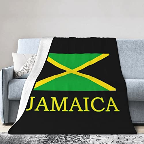 Jamaika-Flagge, Schwarze, weiche Überwurfdecke, ganzjährig, Mikroplüsch, warme Decken, leichte, getuftete, Flauschige Flanell-Fleece-Überwurfdecke für Bett, Sofa, Couch, 80 x 60 Zoll
