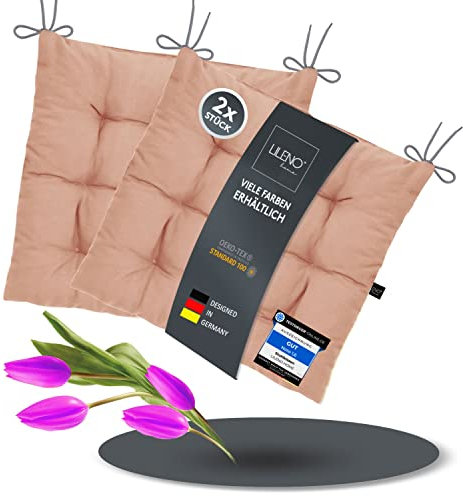 LILENO HOME 2er Set Stuhlkissen 20 Rosé (40x40x6 cm) - Sitzkissen für Garten, Küche oder Esszimmer - UV-beständige Indoor u. Outdoor Stuhlauflage als Stuhl-Kissen (Linda FUM)